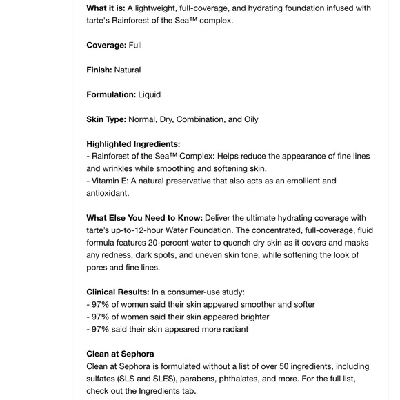 🎉HP🎉 Tarte Rainforest Of The Sea Water Foundation - Picture 11 of 11